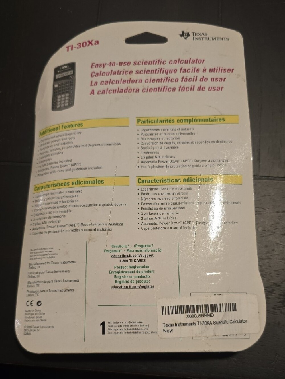 Texas Instruments TI-30Xa Scientific Calculator in Black and Yellow Packaging - Picture 2 of 2